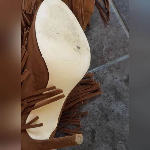 Cowboy fringe ankle booties boots shoes peekaboo toes western hobo - Picture 11 of 11